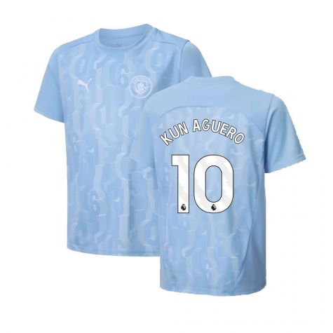 2024-2025 Man City Prematch SS Shirt (Light Blue) - Kids (Kun Aguero 10)