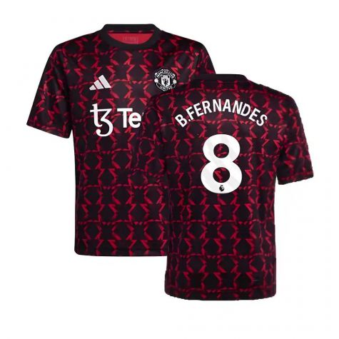2024-2025 Man Utd Pre-Match Shirt (Black) - Kids (B.Fernandes 8)