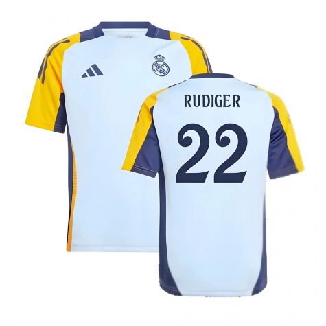2024-2025 Real Madrid Training Shirt (Glow Blue) - Kids (Rudiger 22)