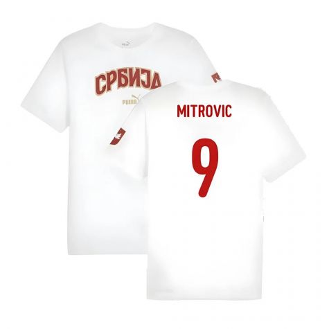 2024-2025 Serbia FtblIcons Tee (White) (Mitrovic 9)