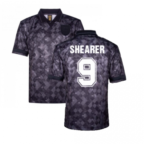 England 1990 Black Out Retro Football Shirt (SHEARER 9)