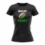 Wales Rugby Ball T-Shirt (Black) - Ladies